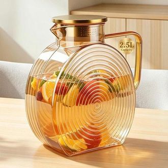 OEM Elegante Jarra De Vidrio De 2,5 Litros Para Bebidas Fr&iacute;as Y Calientes Con Tapa Y Asa Ancha, Ideal Para T&eacute; Helado, Vino Y Zumos