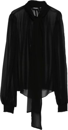 Retrof&ecirc;te Top met strik en lange mouwen - Zwart