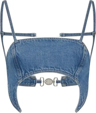 Marine Serre Sleeveless Tops, female, Blue, Size: XS Denim Bra Top