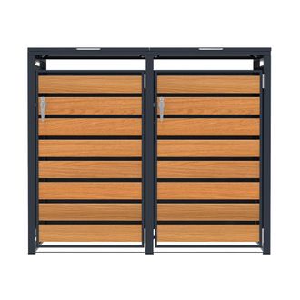 MonsterShop Double Wheelie Bin Metal Storage - Anthracite & Wood in Grey