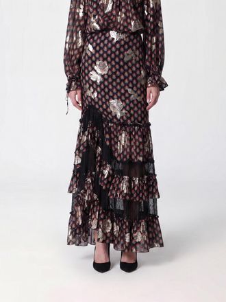 Etro Gonna lunga asimmetrica in seta jacquard floreale con inserti in pizzo