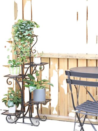 OEM Soporte Para Plantas, Dise&ntilde;o De 5 Niveles, Construcci&oacute;n De Metal Duradero, Negro, L