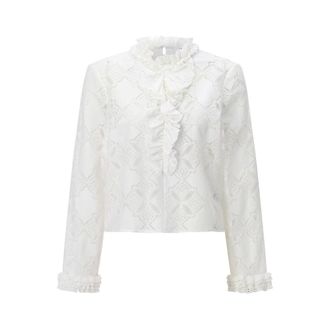 Rich & Royal Camicetta Romantica con Volant - - Blouses & Shirts - Donna - Bianco - L