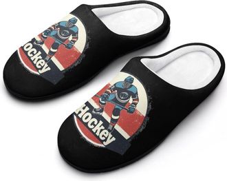 Generic Vintage Hockey Mens Slippers Slip On Comfortable Fleece Cotton House Shoes Winter