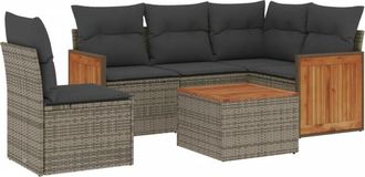 vidaXL Vidaxl - Set De Muebles De Jard&iacute;n 6 Pzas Y Cojines Rat&aacute;n Sint&eacute;tico Gris