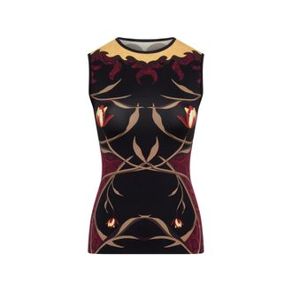 Marine Serre Sleeveless Tops, female, Black, Size: XS Flowers Printed Jersey Second Skin Top