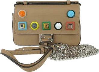 Fendi Pre-owned Chain Baguette Charm Bag - Dames - Vintage Mini Tas - Beige - ONE Size - Leer - Vintage