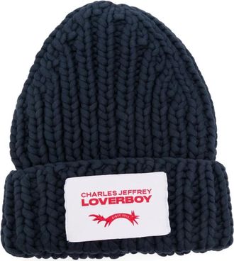 Charles Jeffrey Loverboy Logo Patch Beanie - Heren - Hoeden - Blauw - ONE Size - Accessoires