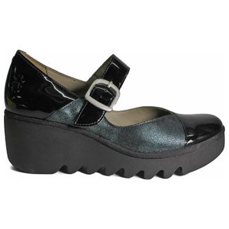 FLY London BAXE428FLY Atlantis Leather Womens Hook and Loop Shoes - Black Green - Size:UK 4