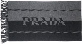 Prada Winter Scarves, unisex, Gray, Size: ONE SIZE Small Wool Scarf with Jacquard Logo