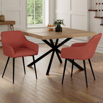 IDMarket Lote De 2 Sillas Y Sillones De Comedor Jany De Pana Color Terracota