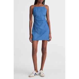 Madewell Ruched Square Neck Denim Minidress in Faded Shoreline at Nordstrom, Size 14