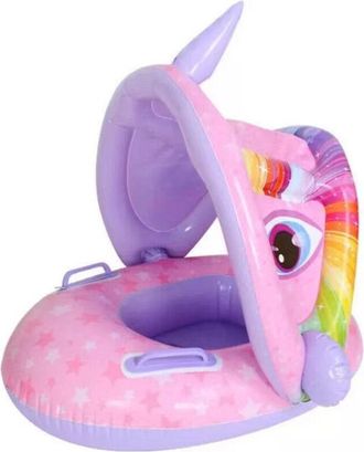 Trade Shop Trade Shop - Salvagente A Mutandina Con Cappottina 115x70cm Unicorno Gonfiabile Bambine Rosa