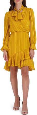 Julia Jordan Ruffle Tie Neck Long Sleeve Minidress in Yellow at Nordstrom Rack, Size 12