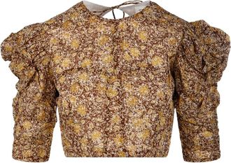 Isabel Marant Blouse met gesmockte mouwen en bloemenprint - Bruin