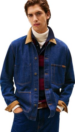 Tommy Hilfiger Mens Denim Chore Jacket with Corduroy Collar Detail, Lincoln Indigo, L