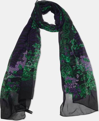 Versace Purple/green Floral Print Silk Scarf
