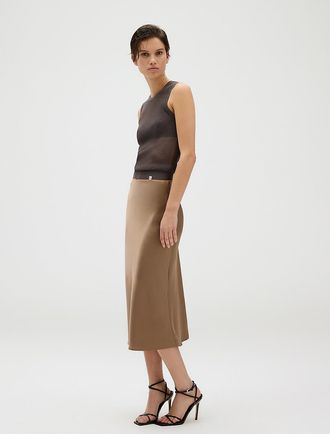 Calvin Klein Womens Matte Satin Midi Skirt - Brown - XS