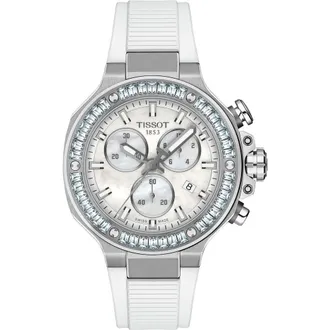 Tissot T-Race Chronograph Silicone Strap Watch, 38mm in White Mother Of Pearl at Nordstrom
