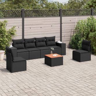 vidaXL Set De Comedor De Jard&iacute;n 7 Pzas Y Cojines Rat&aacute;n Sint&eacute;tico Negro Vidaxl