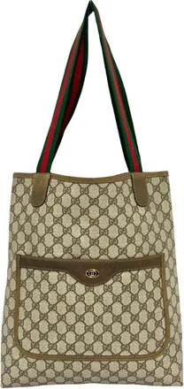 Gucci Brown Green Red Color Pvc Leather Handbag Tote Bag (Pre-Owned)