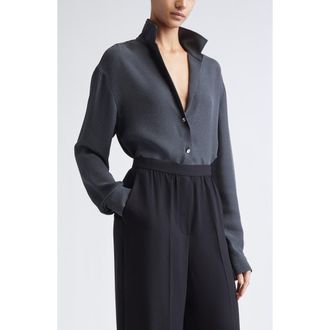 St. John Heathered Crepe Shirt in Dark Grey Melange at Nordstrom, Size X-Large
