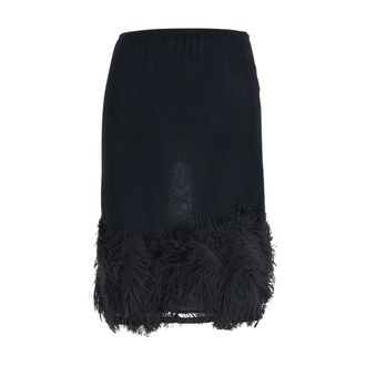 Semicouture Rokken, Dames, Zwart, XS, Midi-rok met veren