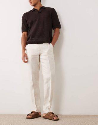 Mango Amalfi - Pantaloni da abito slim in 100% lino &eacute;cru in coordinato-Neutro