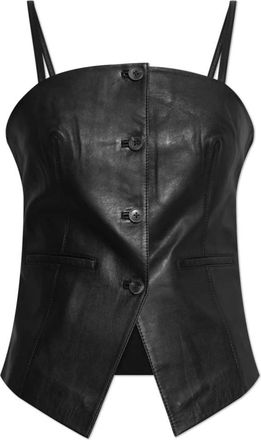 Sams&oslash;e & Sams&oslash;e Salco Top - Dames - Tops zonder mouwen - Zwart - XS - Leer - Tops
