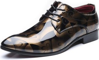 Generic Oxford Formal Shoes for Men Lace Up Floral Shiny Derby Shoes PU Leather Non Slip Anti-Slip Rubber Sole Prom(Brown,10.5 UK)