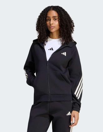 adidas Stadium - Felpa con cappuccio nera con tre strisce e zip-Nero