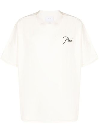 Rhude logo-embroidered cotton T-shirt - Neutrals