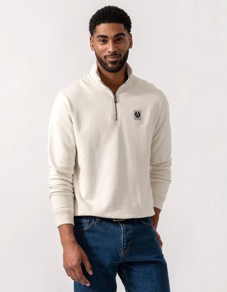 Belstaff Mens Belstaff Quarter Zip Sweatshirt - Fatigue Green - Tan - Size: 42