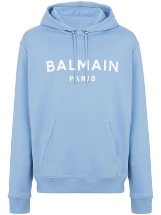 Balmain Hoodie van biologisch katoen met logoprint - Blauw