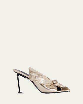 Givenchy 95mm Crinkled Metallic Leather Bow Mules