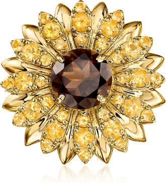 Ross-Simons Smoky Quartz and Citrine Sunflower Pin/Pendant in 18kt Gold Over Sterling