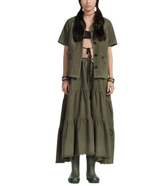 Dior Khaki Union Motif Flared Midi Skirt Size XS