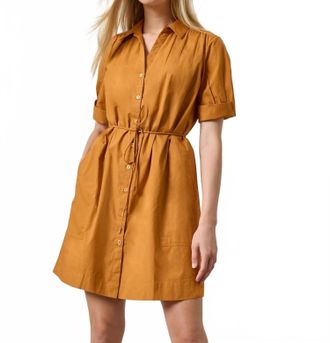 Lilla P Shirred Sleeve Mini Shirt Dress In Marmalade