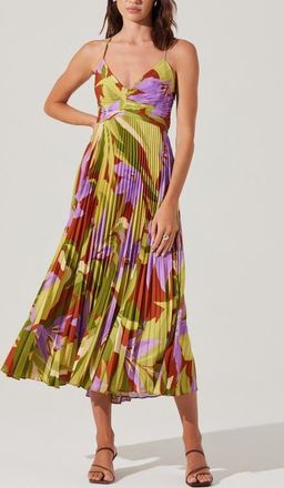 ASTR the Label Blythe Pleated Maxi Dress in Green Rust Floral at Nordstrom, Size X-Small
