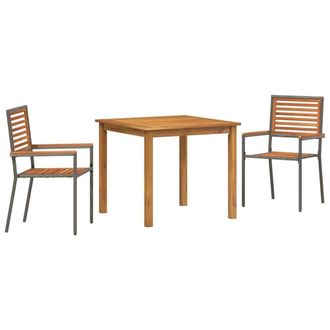 Berkfield Home 3 Piece Garden Dining Set Grey Poly Rattan Acacia