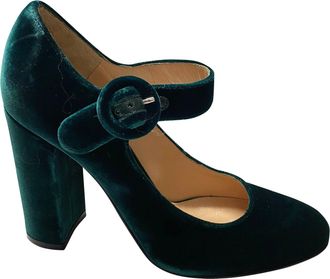 Gianvito Rossi Pre-owned Womens Rosi Lorraine Mary Jane Pumps in Green Velvet - Size UK 3