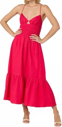 Astr Eleni Linen-Blend Midi Dress In Fuchsia