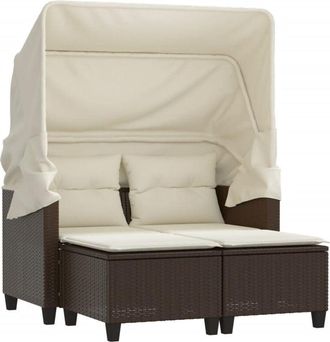 vidaXL Sof&aacute; De Jard&iacute;n 2 Plazas Con Capota Y Taburetes Rat&aacute;n Pe Marr&oacute;n Vidaxl