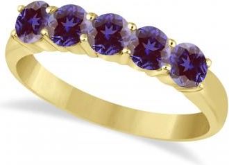 Allurez Five Stone Lab Grown Alexandrite Ring Anniversary Band 14k Yellow Gold (1.00ctw)