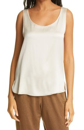 Max Mara Leisure Womens Scoop Neck Stretch Silk Tank - Beige
