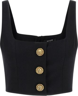 Balmain Top crop con bottoni - Nero