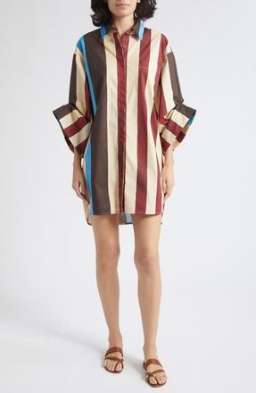 Staud Nico Stripe Stretch Cotton Shirtdress in Cafe Stripe at Nordstrom, Size X-Large