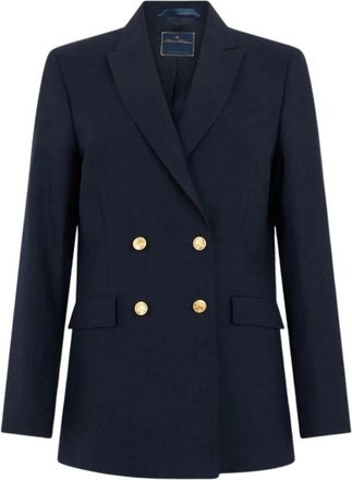 Brooks Brothers Dubbelrijige Hopsack Blazer met Gouden Knoppen - Dames - Blazers - Blauw - 3XS - Wol - Jassen