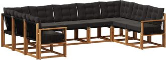 vidaXL Conjunto De Sof&aacute;s De Exterior 9 Uds. Natural Y Negro Vidaxl
