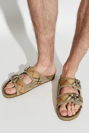 Burberry Urchin Slides, Mens, Beige